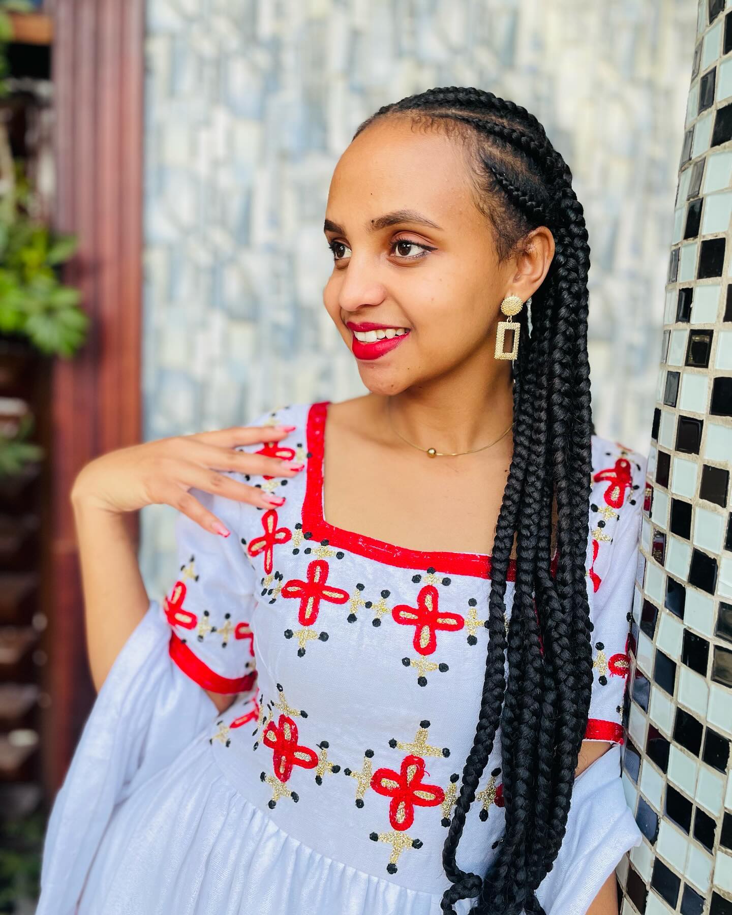 SOLINA RED AND GOLDEN EMBROIDERY HABESHA KEMIS | SHORT SLEEVE ETHIOPIAN DRESS | TIMELESS HABESHA DRESS