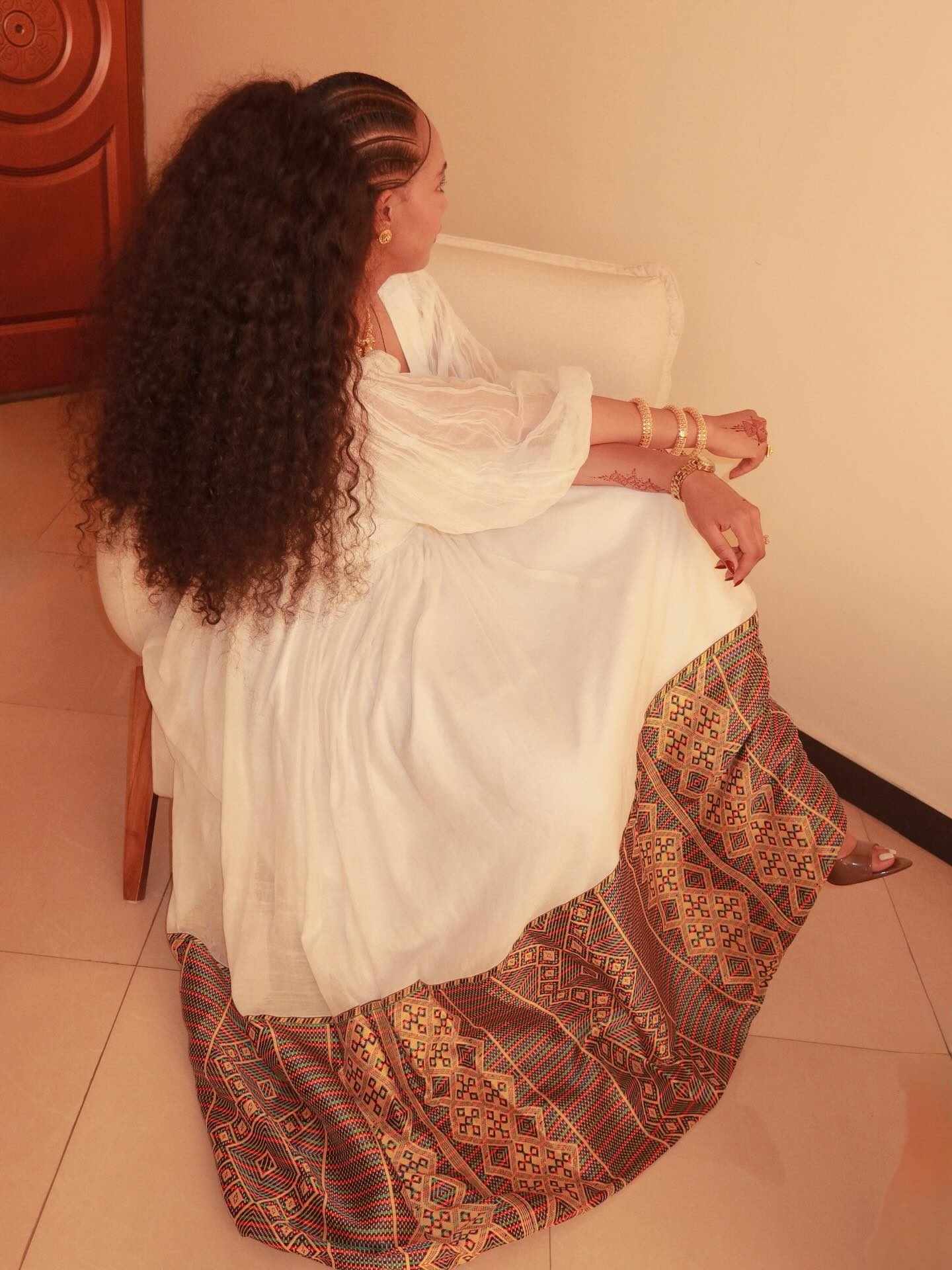 TRUFAT FLOWING LONG-SLEEVE HABESHA KEMIS | COLORFUL WOVEN HEM HABESHA DRESS | INSPIRED BY ETHIOPIAN CLOTHING