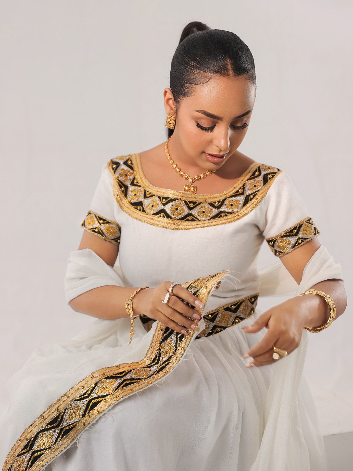 MAHTEBE AUTHENTIC HABESHA KEMIS | SHORT SLEEVE HABESHA DRESS | TIMELESS ETHIOPIAN CLOTHING