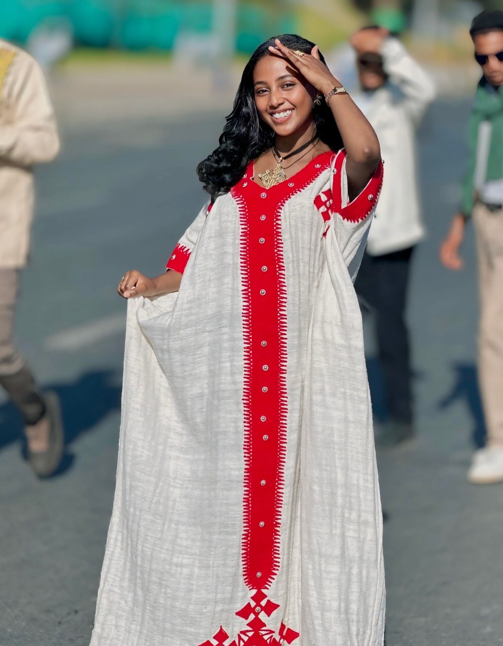 BEYENECH BEAUTIFUL ETHIOPIAN CLOTHING | RED EMBROIDERY HABESHA DRESS | HANDWOVEN HABESHA KEMIS