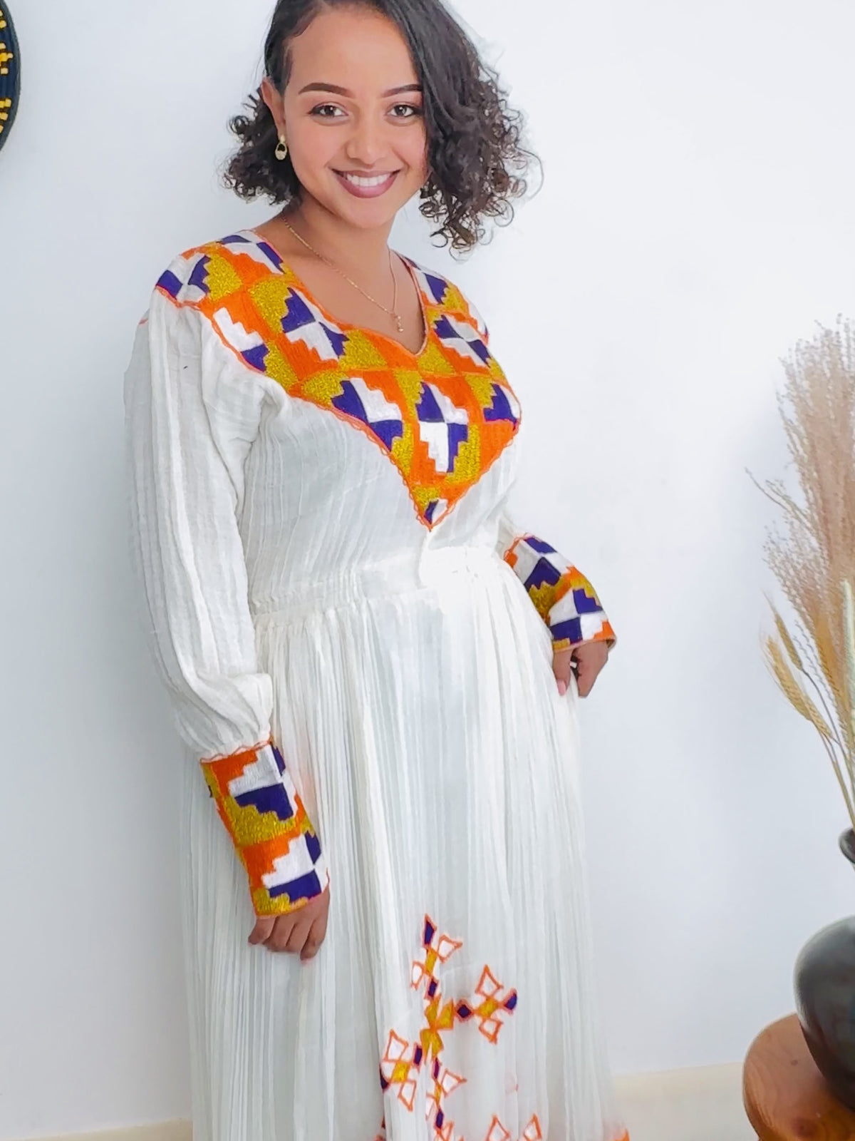 Orange Habesha Dress with Exquisite Patterns Hab07