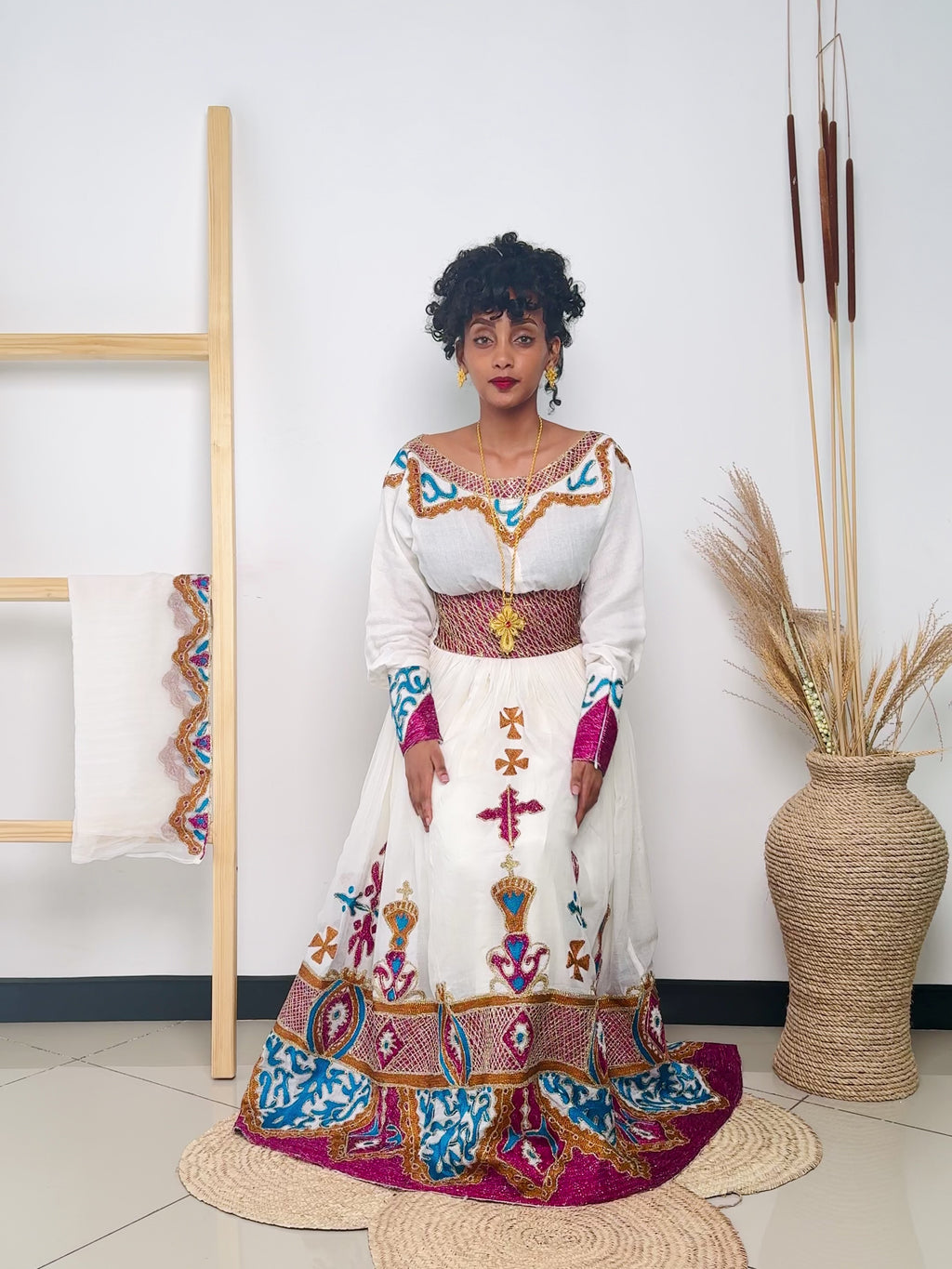 Habesha Dress | Elegant Purple Traditional Wear | Special Occasion Outfit | Handwoven Embroidery Hab56