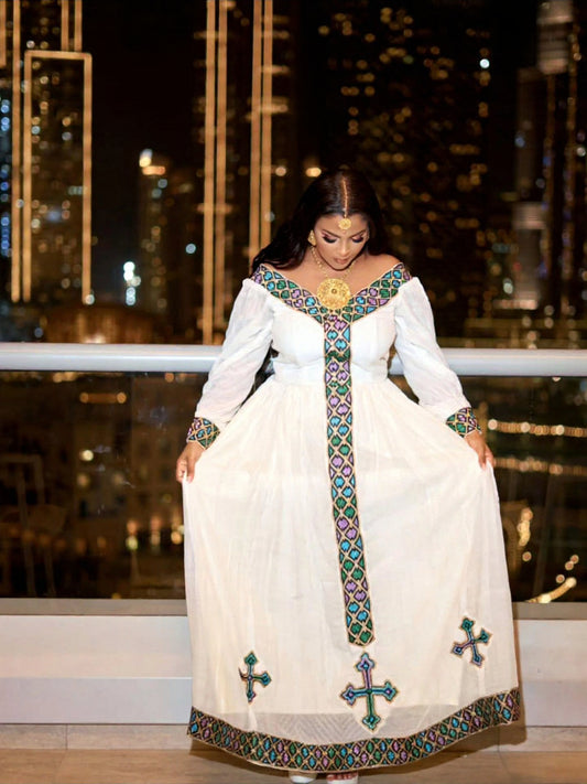 LONG SLEEVE HABESHA DRESS | MULTICOLOR ETHIOPIAN & ERITREAN CLOTHING