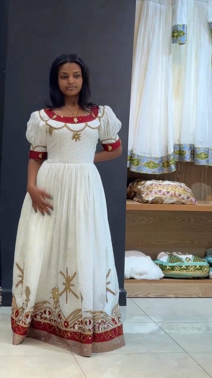 YENEWERK RED HABESHA DRESS | BEAUTIFUL HABESHA KEMIS | TRADITIONAL ETHIOPIAN DRESS HERITAGE