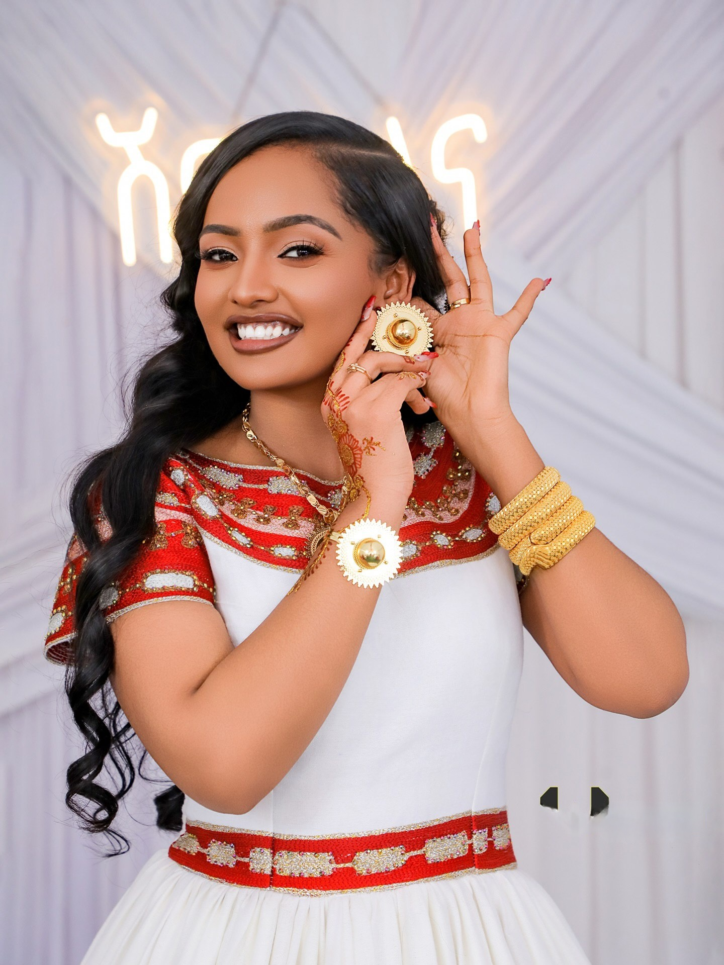 SEMUTI HABESHA KEMIS CELEBRATION | RED ACCENT DETAILING HABESHA DRESS | ETHIOPIAN CLOTHING ELEGANCE