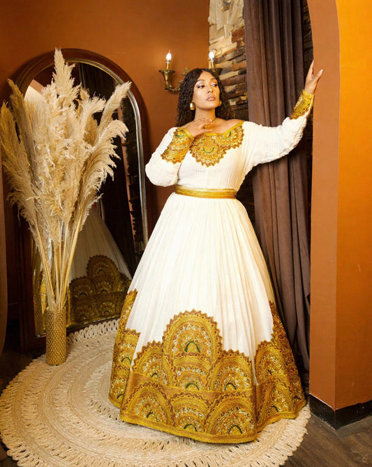 Golden Habesha Kemis Ethiopian Wedding Dress